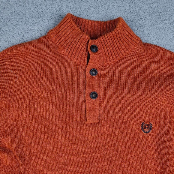 Chaps Sweater Men's Large Orange 1/4 Button Pullover Mock Neck Jumper - Picture 2 of 11